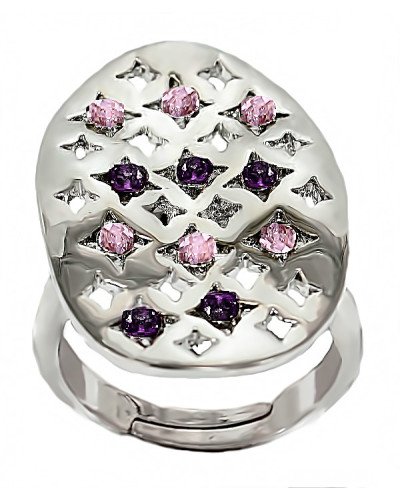 Каблучка Neoglory. Родій. Камені: рожевий та бузковий циркон. Є: 17р роз'єм