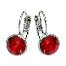 Сережки ХР. Родій. Камені: Swarovski червоного кольору. Діаметр: 8 мм. Висота: 1,8 см.