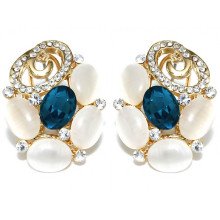 Сережки Fashion з італійською застібкою. Оправа: колір позолоти. Камені: циркон і котяче око. Діаметр: 2,5 см.
