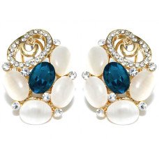 Сережки Fashion з італійською застібкою. Оправа: колір позолоти. Камені: циркон і котяче око. Діаметр: 2,5 см.