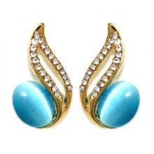 Сережки. Позолота. Камені: котяче око та циркон. Довжина: 21 мм. Ширина: 12 мм.