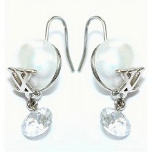 Сережки. Родій. Камені: білий циркон. Довжина: 33 мм. Ширина: 13 мм.
