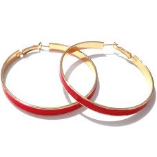 Сережки-кільця з червоною емаллю. Позолота. Діаметр: 6 см. Ширина: 5 мм.