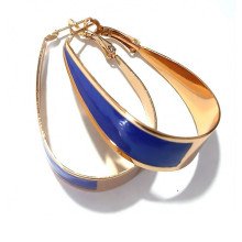 Сережки-кільця з синьою емаллю. Позолота. Довжина: 5 см. Ширина: 13 мм.