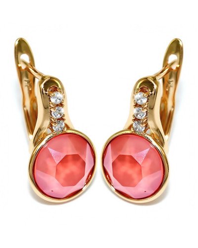 Сережки XР. Позолота 18К. Камені: Swarovski рожевого кольору та білий циркон. Довжина: 1.6 см. Ширина: 10 мм.