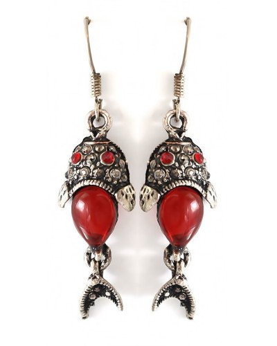 Сережки Fashion Jewelry. Під крапельне срібло. Камені: бордовий агат та гематит. Довжина: 4,7 см. Ширина: 13 мм.