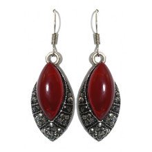 Сережки Fashion Jewelry. Під крапельне срібло. Камені: бордовий агат та гематит. Довжина: 46 мм. Ширина: 15 мм.