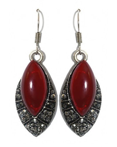 Сережки Fashion Jewelry. Під крапельне срібло. Камені: бордовий агат та гематит. Довжина: 46 мм. Ширина: 15 мм.