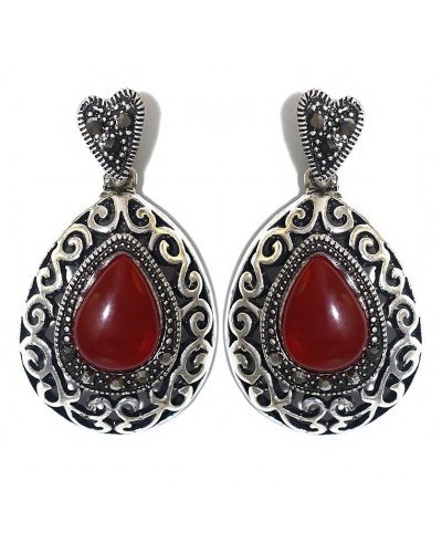 Сережки Fashion Jewelry. Під крапельне срібло. Камені: бордовий агат та гематит. Довжина: 39 мм. Ширина: 22 мм.