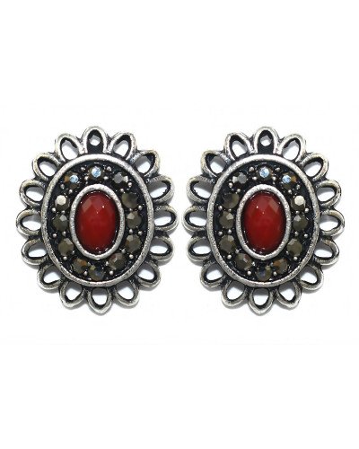 Сережки Fashion Jewelry. Під крапельне срібло. Камені: бордовий агат та гематит. Діаметр: 19 мм.
