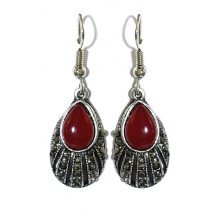 Сережки Fashion Jewelry. Під крапельне срібло. Камені: бордовий агат та гематит. Довжина: 38 мм. Ширина: 13 мм.