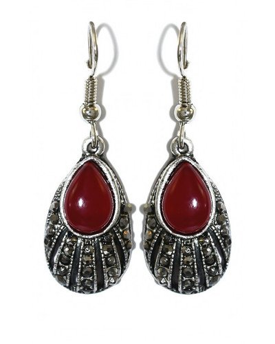 Сережки Fashion Jewelry. Під крапельне срібло. Камені: бордовий агат та гематит. Довжина: 38 мм. Ширина: 13 мм.