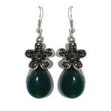 Сережки Fashion Jewelry. Під крапельне срібло. Камені: зелений агат та гематит. Довжина: 50 мм. Ширина: 15 мм.