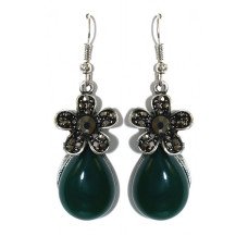 Сережки Fashion Jewelry. Під крапельне срібло. Камені: зелений агат та гематит. Довжина: 50 мм. Ширина: 15 мм.
