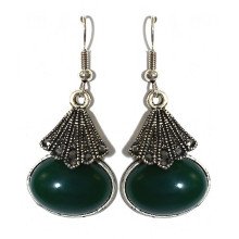 Сережки Fashion Jewelry. Під крапельне срібло. Камені: зелений агат та гематит. Довжина: 43 мм. Ширина: 19 мм.