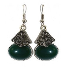 Сережки Fashion Jewelry. Під крапельне срібло. Камені: зелений агат та гематит. Довжина: 43 мм. Ширина: 19 мм.