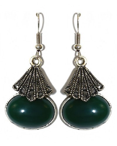 Сережки Fashion Jewelry. Під крапельне срібло. Камені: зелений агат та гематит. Довжина: 43 мм. Ширина: 19 мм.