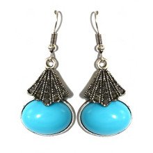 Сережки Fashion Jewelry. Під крапельне срібло. Камені: бірюзовий агат та гематит. Довжина: 43 мм. Ширина: 19 мм.
