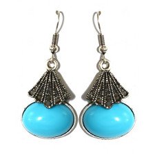 Сережки Fashion Jewelry. Під крапельне срібло. Камені: бірюзовий агат та гематит. Довжина: 43 мм. Ширина: 19 мм.