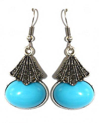 Сережки Fashion Jewelry. Під крапельне срібло. Камені: бірюзовий агат та гематит. Довжина: 43 мм. Ширина: 19 мм.