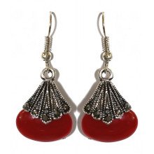 Сережки Fashion Jewelry. Під крапельне срібло. Камені: бордовий агат та гематит. Довжина: 43 мм. Ширина: 19 мм.