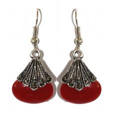 Сережки Fashion Jewelry. Під крапельне срібло. Камені: бордовий агат та гематит. Довжина: 43 мм. Ширина: 19 мм.