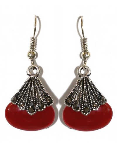 Сережки Fashion Jewelry. Під крапельне срібло. Камені: бордовий агат та гематит. Довжина: 43 мм. Ширина: 19 мм.