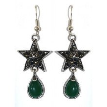 Сережки Fashion Jewelry. Під крапельне срібло. Камені: зелений агат та гематит. Довжина: 55 мм. Ширина: 20 мм.