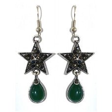 Сережки Fashion Jewelry. Під крапельне срібло. Камені: зелений агат та гематит. Довжина: 55 мм. Ширина: 20 мм.