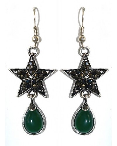 Сережки Fashion Jewelry. Під крапельне срібло. Камені: зелений агат та гематит. Довжина: 55 мм. Ширина: 20 мм.