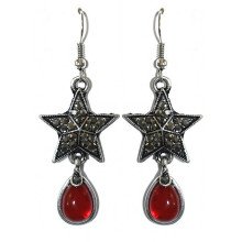 Сережки Fashion Jewelry. Під крапельне срібло. Камені: бордовий агат та гематит. Довжина: 55 мм. Ширина: 20 мм.