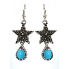 Сережки Fashion Jewelry. Під крапельне срібло. Камені: бірюзовий агат та гематит. Довжина: 55 мм. Ширина: 20 мм.