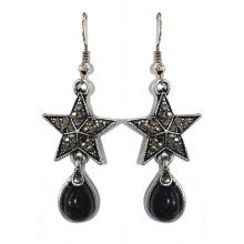 Сережки Fashion Jewelry. Під крапельне срібло. Камені: чорний агат та гематит. Довжина: 55 мм. Ширина: 20 мм.