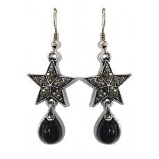 Сережки Fashion Jewelry. Під крапельне срібло. Камені: чорний агат та гематит. Довжина: 55 мм. Ширина: 20 мм.