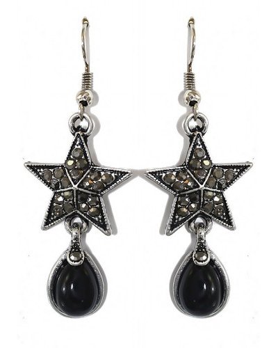 Сережки Fashion Jewelry. Під крапельне срібло. Камені: чорний агат та гематит. Довжина: 55 мм. Ширина: 20 мм.