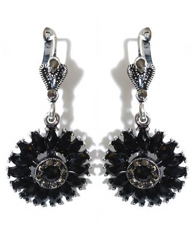 Сережки Fashion Jewelry. Під крапельне срібло. Камені: чорний агат та гематит. Довжина: 44 мм. Ширина: 22 мм.
