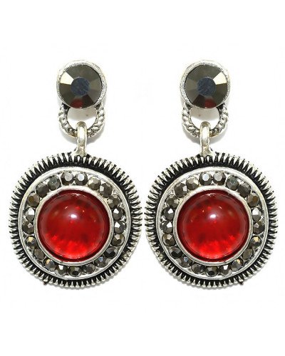 Сережки Fashion Jewelry. Під крапельне срібло. Камені: бордовий агат та гематит. Довжина: 33 мм. Ширина: 19 мм.