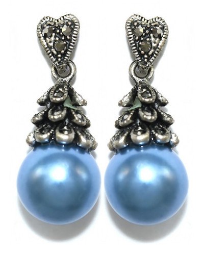 Сережки Fashion Jewelry. Під крапельне срібло. Камені: сіро-блакитний агат та гематит. Довжина: 34 мм. Ширина: 14 мм.