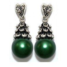 Сережки Fashion Jewelry. Під крапельне срібло. Камені: зелений агат та гематит. Довжина: 34 мм. Ширина: 14 мм.
