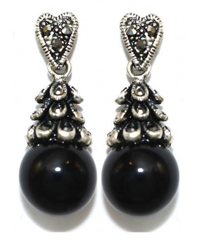 Сережки Fashion Jewelry. Під крапельне срібло. Камені: чорний агат та гематит. Довжина: 34 мм. Ширина: 14 мм.