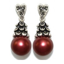 Сережки Fashion Jewelry. Під крапельне срібло. Камені: бордовий агат та гематит. Довжина: 34 мм. Ширина: 14 мм.