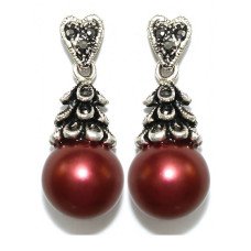 Сережки Fashion Jewelry. Під крапельне срібло. Камені: бордовий агат та гематит. Довжина: 34 мм. Ширина: 14 мм.