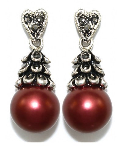 Сережки Fashion Jewelry. Під крапельне срібло. Камені: бордовий агат та гематит. Довжина: 34 мм. Ширина: 14 мм.