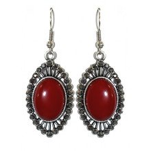 Сережки Fashion Jewelry. Під крапельне срібло. Камені: бордовий агат та гематит. Довжина: 53 мм. Ширина: 20 мм.