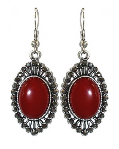Сережки Fashion Jewelry. Під крапельне срібло. Камені: бордовий агат та гематит. Довжина: 53 мм. Ширина: 20 мм.