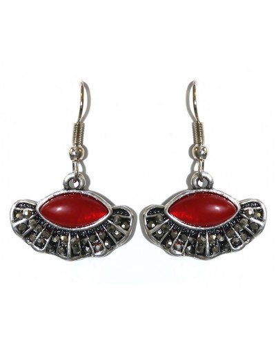 Сережки Fashion Jewelry. Під крапельне срібло. Камені: червоний агат та гематит. Довжина: 33 мм. Ширина: 22 мм.