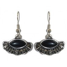 Сережки Fashion Jewelry. Під крапельне срібло. Камені: чорний агат та гематит. Довжина: 33 мм. Ширина: 22 мм.