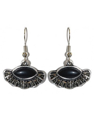 Сережки Fashion Jewelry. Під крапельне срібло. Камені: чорний агат та гематит. Довжина: 33 мм. Ширина: 22 мм.