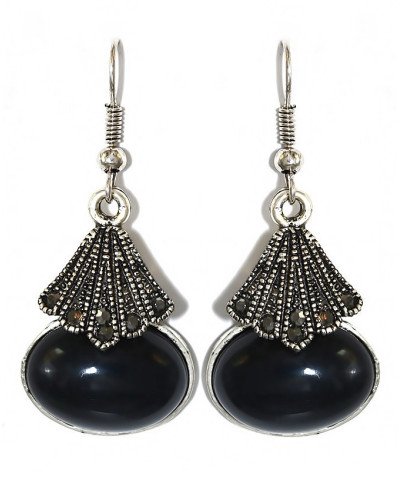 Сережки Fashion Jewelry. Під крапельне срібло. Камені: чорний агат та гематит. Довжина: 43 мм. Ширина: 19 мм.