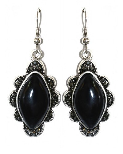 Сережки Fashion Jewelry. Під крапельне срібло. Камені: чорний агат та гематит. Довжина: 50 мм. Ширина: 21 мм.